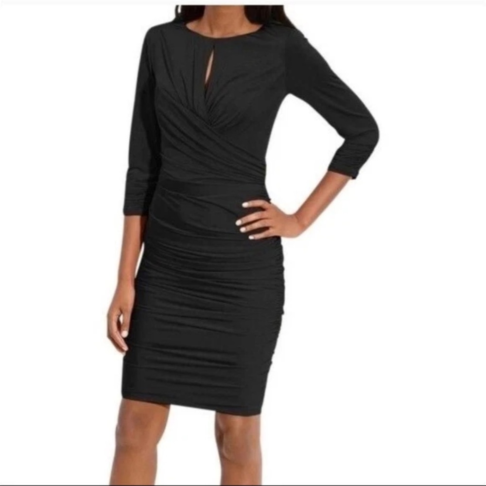 Tadashi Shoji Women's Black Keyhole Neck Ruched Dress Size S Party bodycon